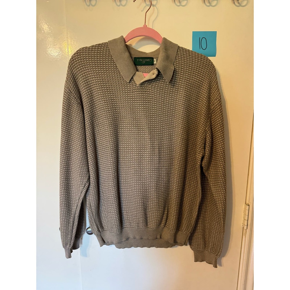 Tom James Vintage 90s Collared Tan Pullover Patterned Sweater
